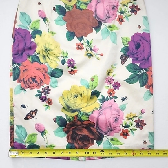 Sandra Angelozzi Women's Silk Cotton Blend Floral Print Mult Skirt Lined Size 36 - Picture 15 of 15